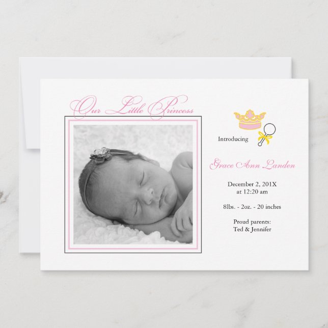Faire-part de naissance photo fille - Petite Princ (Devant)