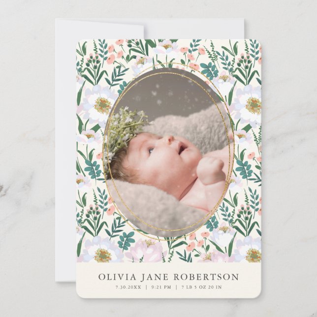 Faire-part de naissance photo fleur sauvage fille  (Devant)