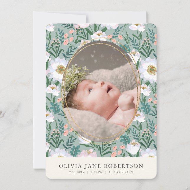 Faire-part de naissance photo fleur sauvage Green  (Devant)