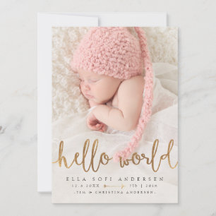 FAIRE-PART DE NAISSANCE PHOTO Girl Hello World Go