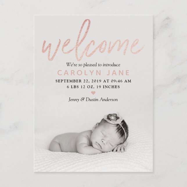 faire-part de naissance photo Gold Foil Rose "Bien (Devant)