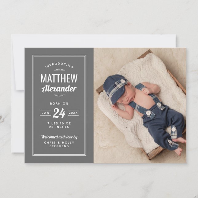 Faire-part de naissance photo Gray Baby Boy (Devant)