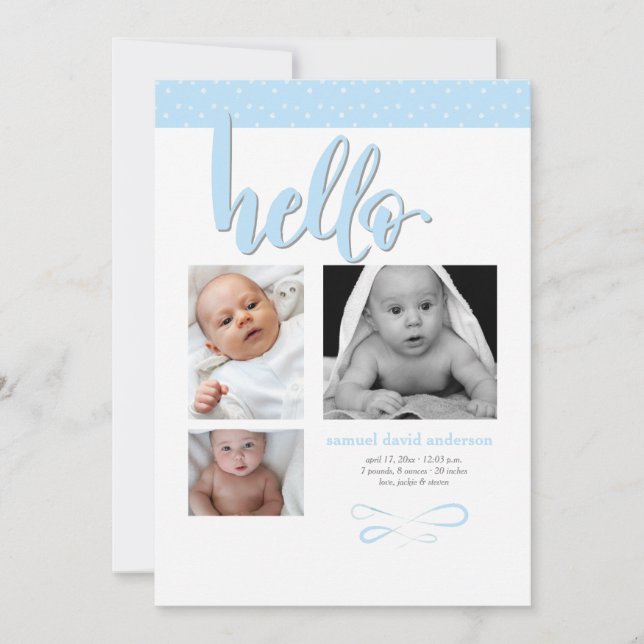 Faire-part de naissance photo Hello tendance (Devant)