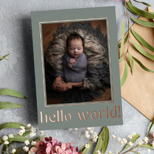 Faire-part de naissance photo Hello World vert sau