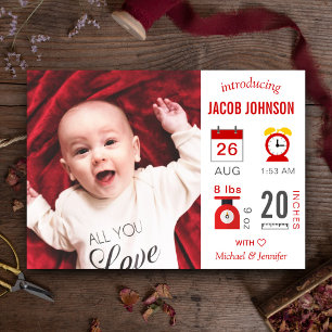 Faire-part de naissance photo infographique rouge