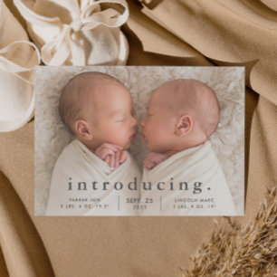 Faire-part de naissance photo jumeaux minimaliste