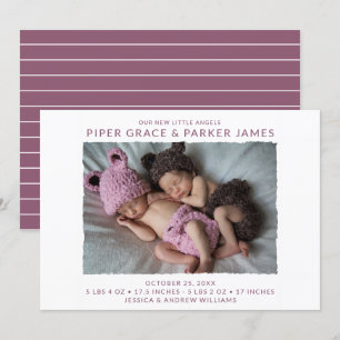 Faire-part de naissance photo jumeaux moderne