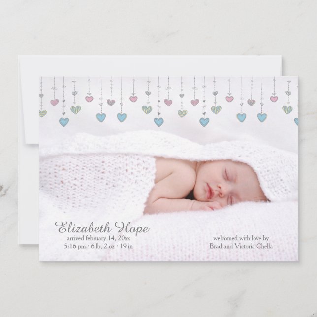 Faire-part de naissance photo Little Hearts (Devant)