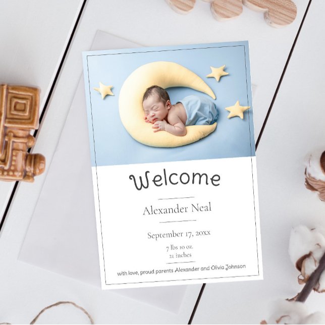 Faire-part de naissance photo moderne blanc (White Modern Photo Birth Announcement)