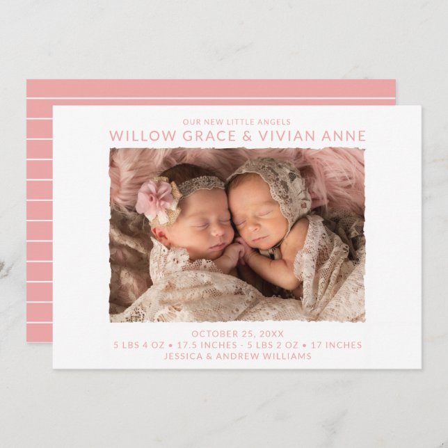 Faire-part de naissance photo moderne Twin (Devant / Derrière)