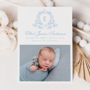 Faire-part de naissance photo Monogramme à couronn