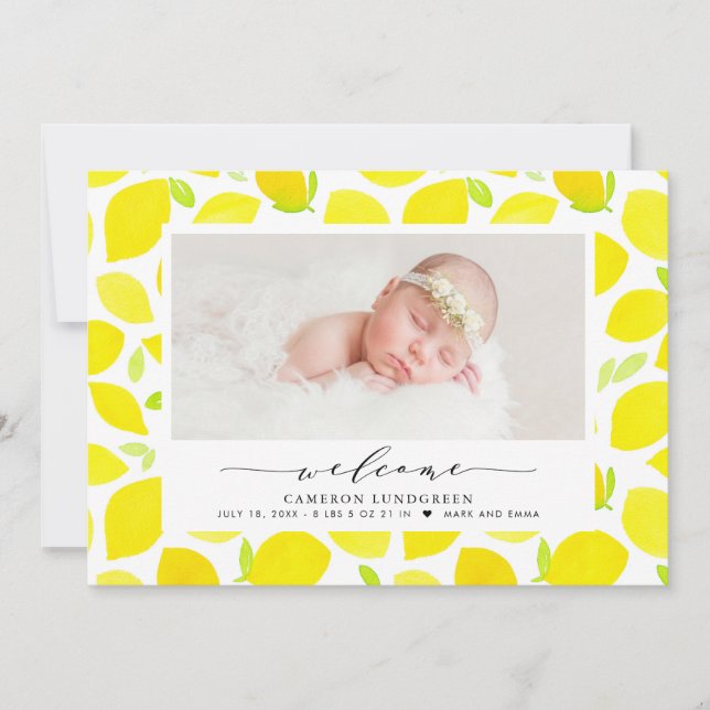 Faire-part de naissance photo Motif citron aquarel (Devant)