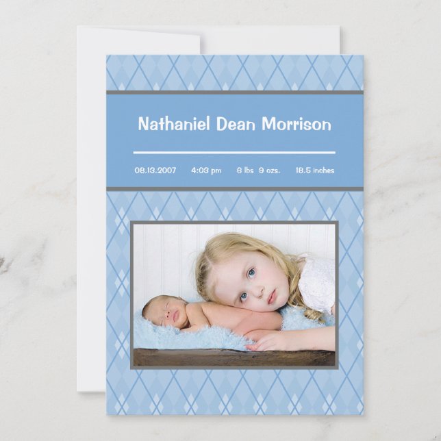 faire-part de naissance photo Motif de Jacquard bl (Devant)