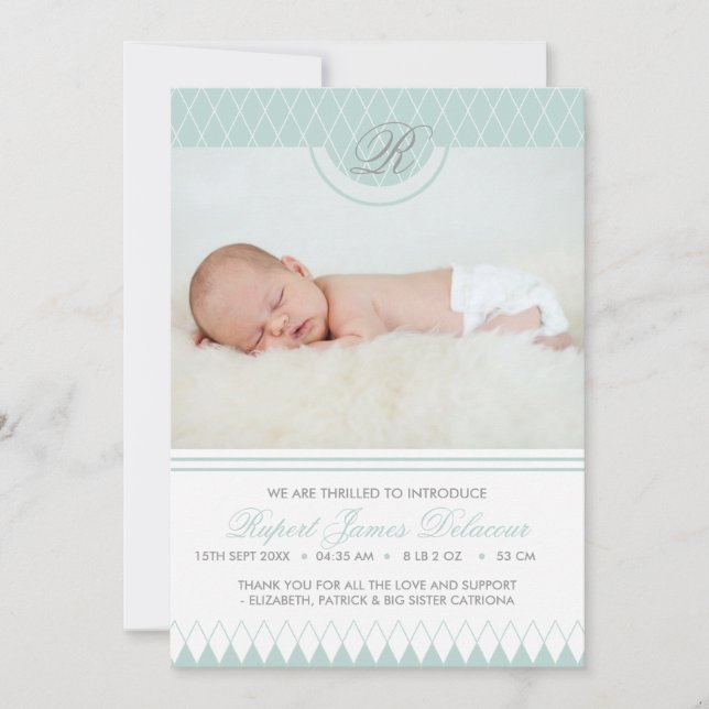 Faire-part de naissance photo Motif Diamant bleu (Devant)