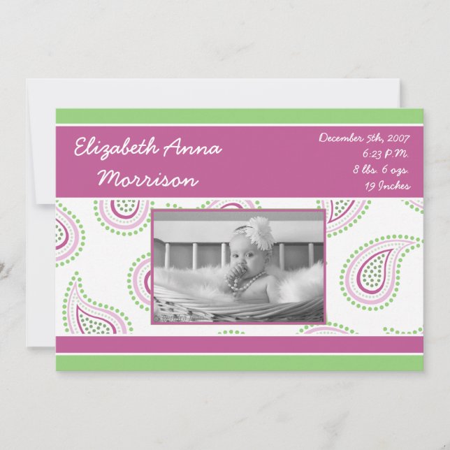 faire-part de naissance photo Motif rose 5x7 (Devant)