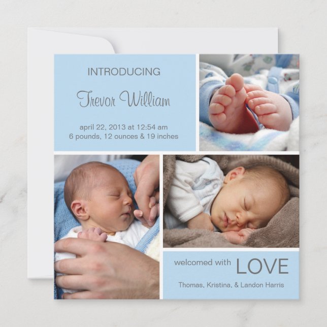 Faire-part de naissance photo multiple//bleu clair (Devant)