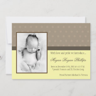 faire-part de naissance PHOTO Neut Jaune Polka Dot