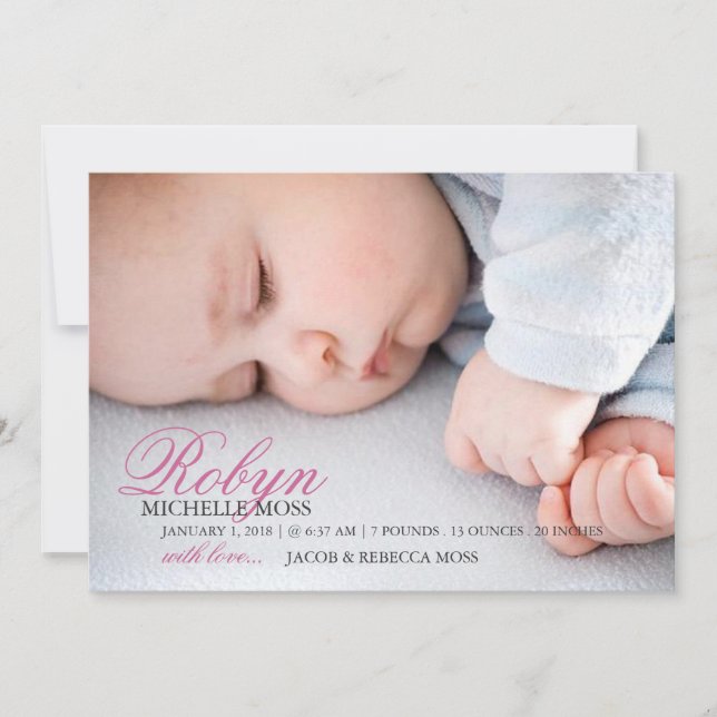 Faire-part de naissance photo | Nom photo (Devant)