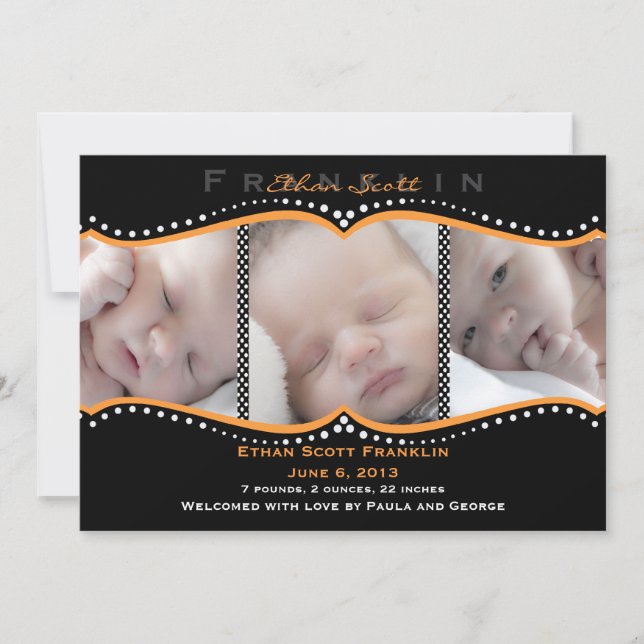Faire-part de naissance photo Orange Polka Dot (Devant)