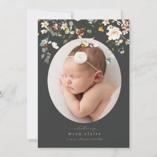 Faire-part de naissance photo ovale simple Fleur s
