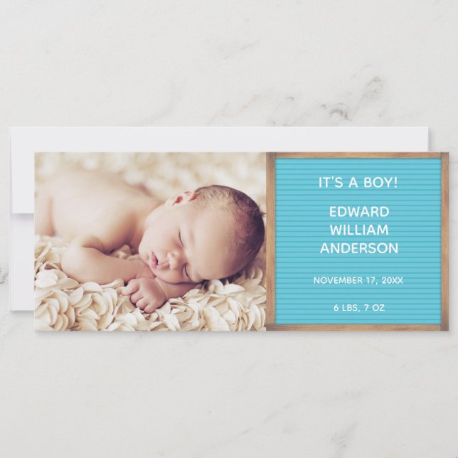 Faire-part de naissance photo, Panneau bleu Se con (Devant)