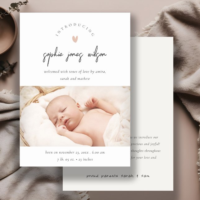 Faire-part de naissance photo Pink Minimal Heart S (Créateur téléchargé)