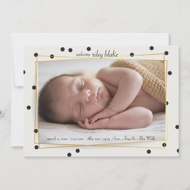 Faire-part de naissance photo Polkadot moderne (Devant)