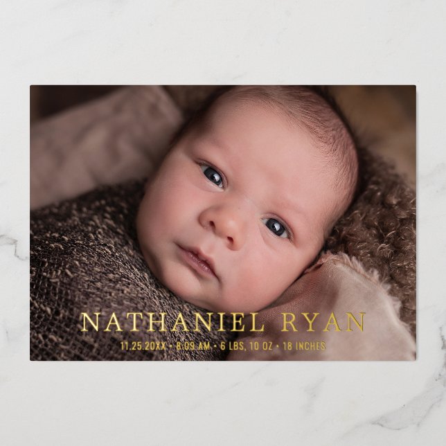 Faire-part de naissance photo pour bébé Gold Foil (Recto)