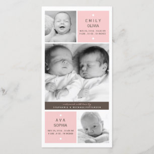 Faire-part de naissance photo pour bébés filles ju