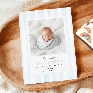 Faire-part de naissance photo rayures bleues