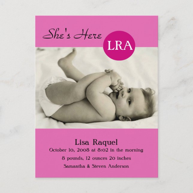 Faire-part de naissance photo Retro Dot (Rose) (Devant)