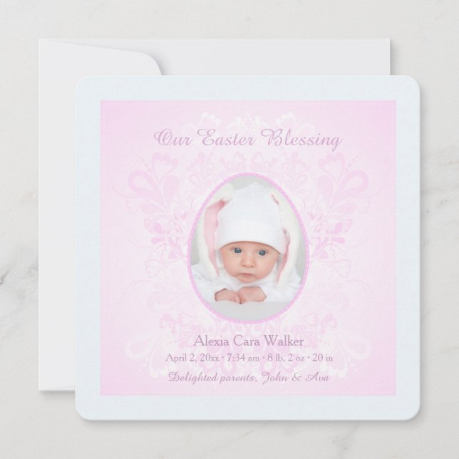 Faire-part de naissance photo rose de la bénédicti (Devant)