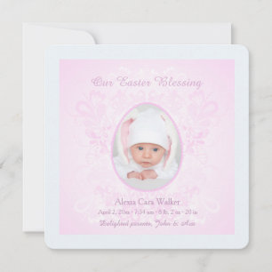 Faire-part de naissance photo rose de Pâques
