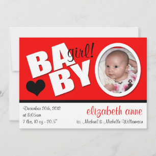 Faire-part de naissance photo rouge tendance B A B