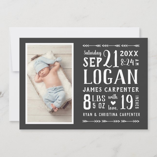Faire-part de naissance photo rustique moderne (Devant)