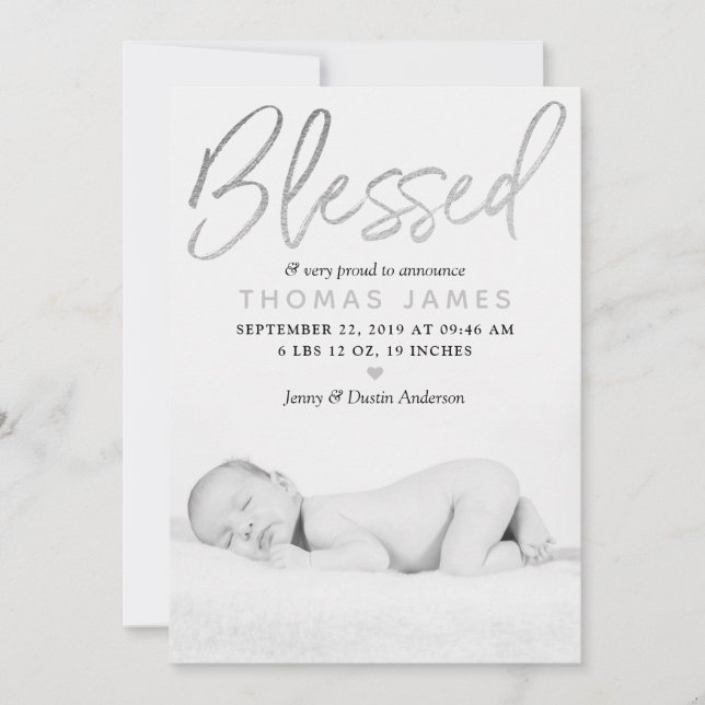 faire-part de naissance photo Silver Foil "béni" (Devant)