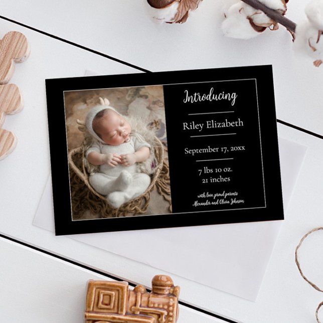 Faire-part de naissance photo simple noir (Black Simple Photo Birth Announcement)