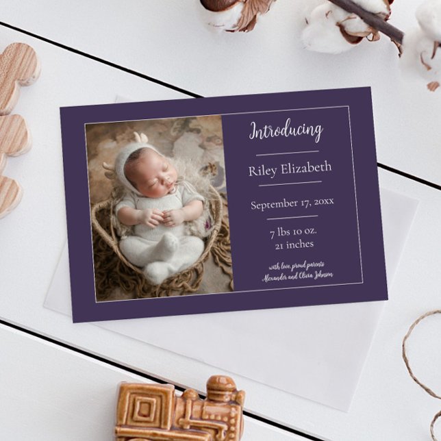 Faire-part de naissance photo simple violet (Purple Simple Photo Birth Announcement)