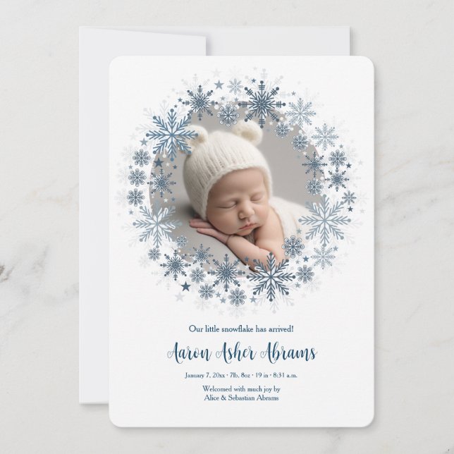 Faire-part de naissance photo Snowflake (Devant)