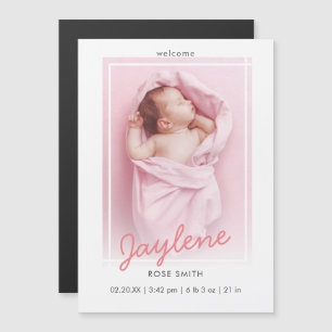 Faire-part de naissance photo stylé de script rose