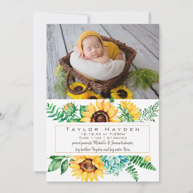 Faire-part de naissance photo Sunflower (Devant)