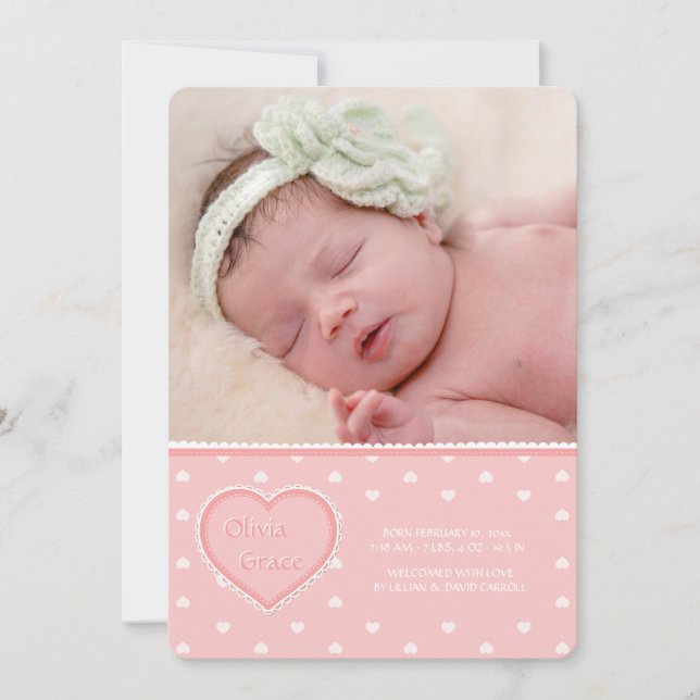 Faire-part de naissance photo Sweet Heart Pink (Devant)