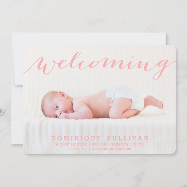 Faire-part de naissance photo Whimsical Pink Scrip (Devant)