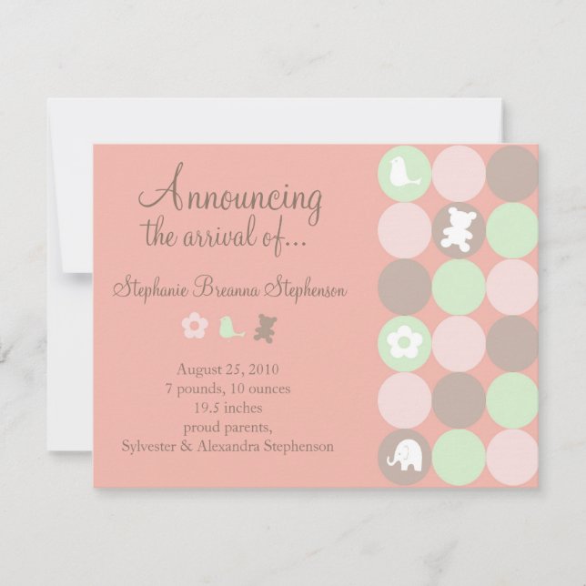 Faire-part de naissance Pinky Dots - Sans Photo (Devant)