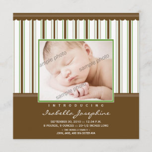Faire-part de naissance rayé Brun/Sage Vert tendan