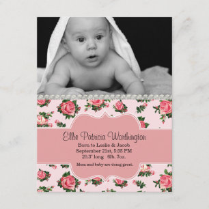 Faire-part de naissance rose chic de bébé de roses