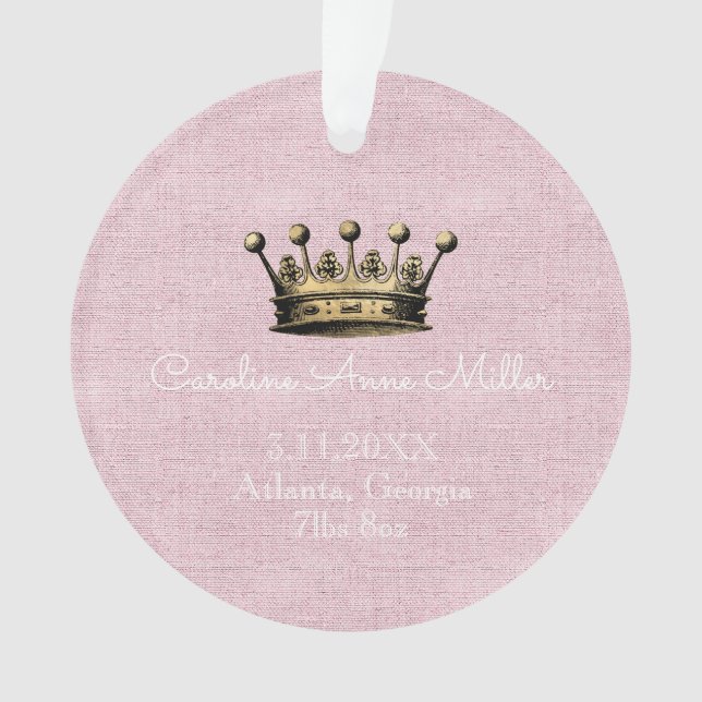 Faire-part de naissance rose couronne or (devant)