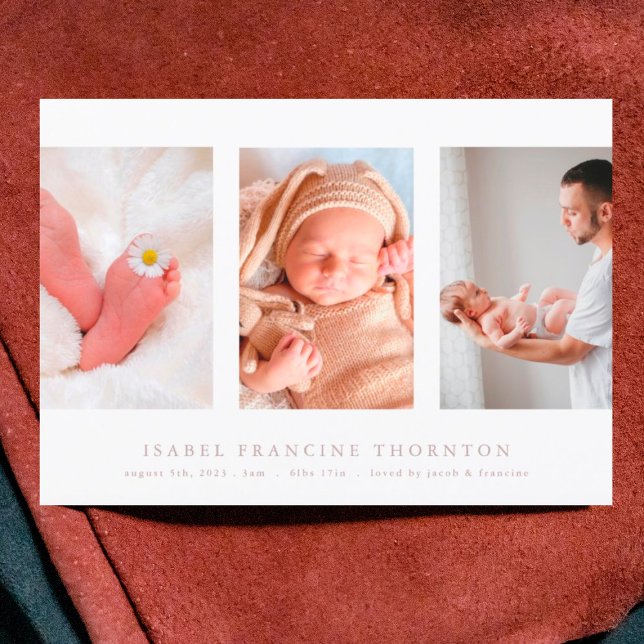 faire-part de naissance rose minimaliste en collag (Créateur téléchargé)