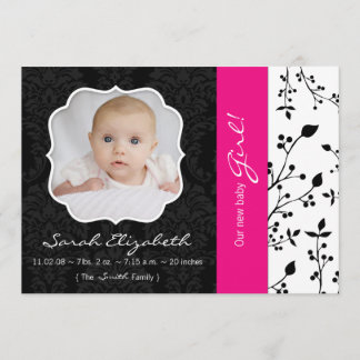 Faire-part de naissance rose noir et chaud