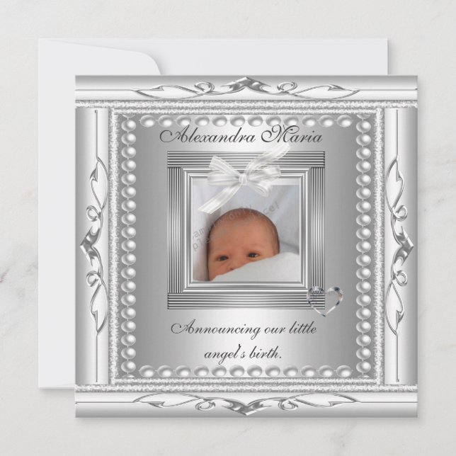 Faire-part de naissance Silver Photo Cadre Bow (Devant)